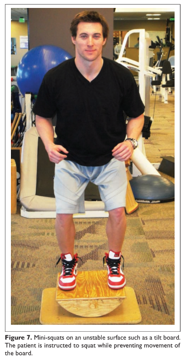 Mini-squats on an unstable surface such as a tilt board